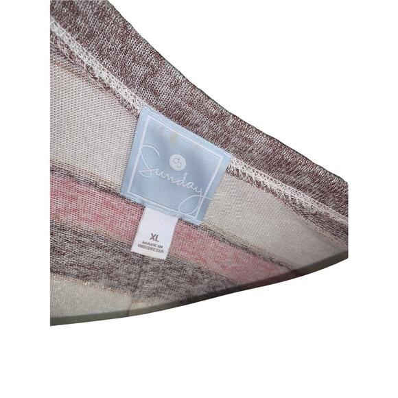 Sunday Pink / Cream Striped V Neck Sweater XL - Picture 4 of 5